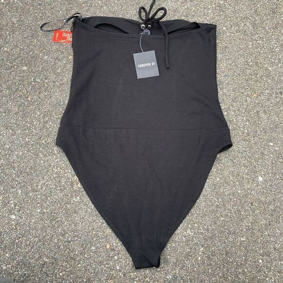 Forever 21 “Dukes of Dallas” Black Lace Up Strapless Bodysuit, Large Juniors NWT - Picture 4 of 7